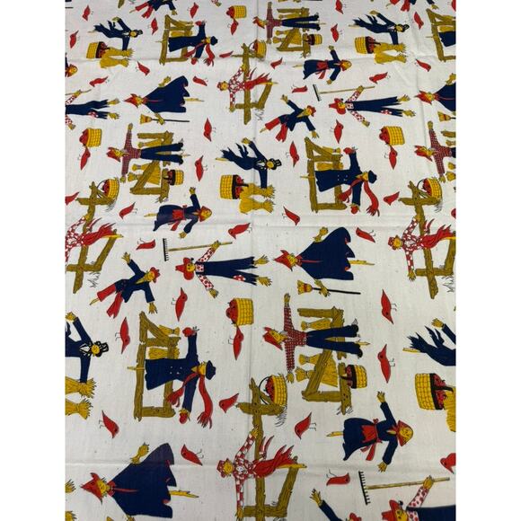 Fall Fabric VTG Scarecrow Birds Rake Farm Fencepost Thanksgiving PLZ READ!!! - Picture 8 of 11